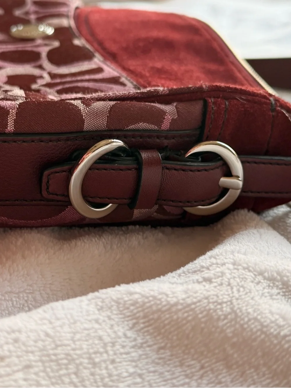Vintage Coach Pink and Burgundy Signature Canvas Shoulder Bag